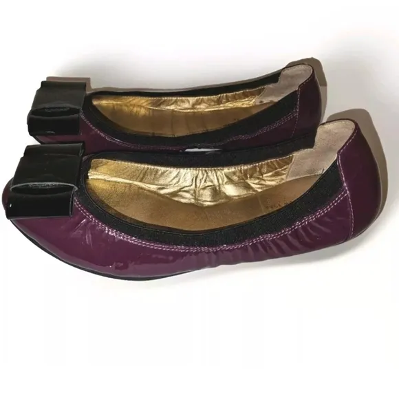 KATE SPADE Felice Purple Patent Leather black Bow Ballet Flats Shoes Sz 7M