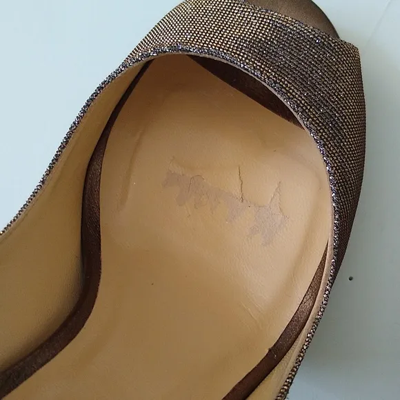 Kate Spade gold silver glitter peep toe stiletto heels 7