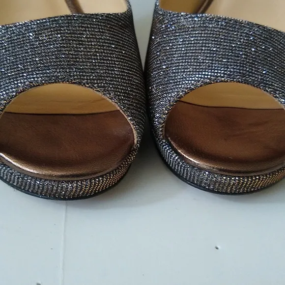 Kate Spade gold silver glitter peep toe stiletto heels 7