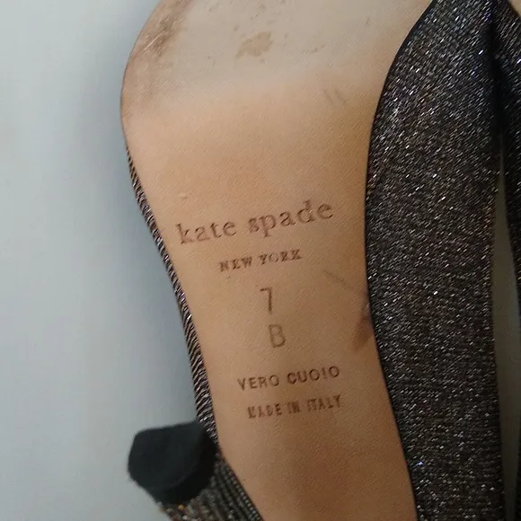 Kate Spade gold silver glitter peep toe stiletto heels 7
