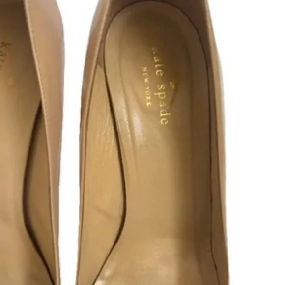 Kate Spade Heels Shoes 9 B Patent Leather Tan Beige with Bow