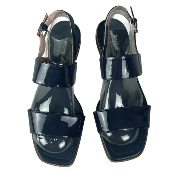 Kate Spade Merritt Slingback Dress Sandals Patent Leather Navy Blue Size 8