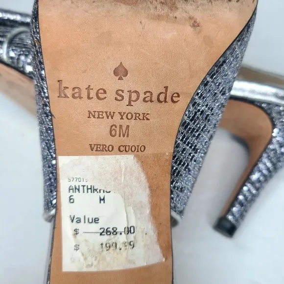 Kate Spade New York Silver Metallic Slingback Peeptoe Bowtie Heels Size 6
