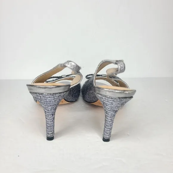 Kate Spade New York Silver Metallic Slingback Peeptoe Bowtie Heels Size 6