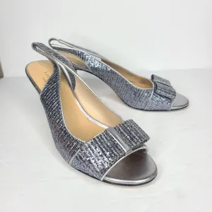 Kate Spade New York Silver Metallic Slingback Peeptoe Bowtie Heels Size 6