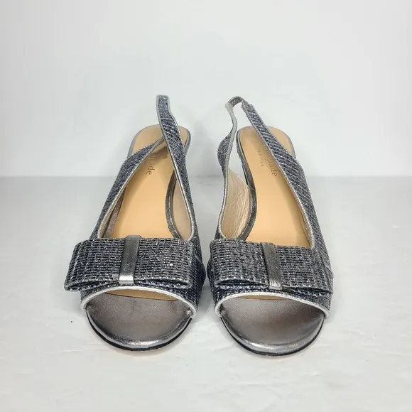 Kate Spade New York Silver Metallic Slingback Peeptoe Bowtie Heels Size 6