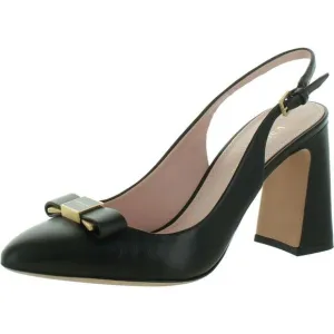 Kate Spade New York Womens Bowdie Mid Black Leather Slingback Heels Shoes New