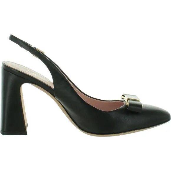 Kate Spade New York Womens Bowdie Mid Black Leather Slingback Heels Shoes New