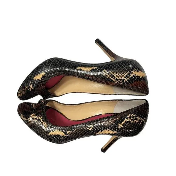 KATE SPADE NY Women's Brown and Beige Heels Snake Leather Shoes Size 9.5 B