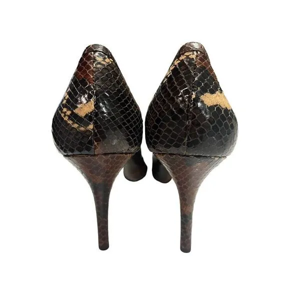 KATE SPADE NY Women's Brown and Beige Heels Snake Leather Shoes Size 9.5 B