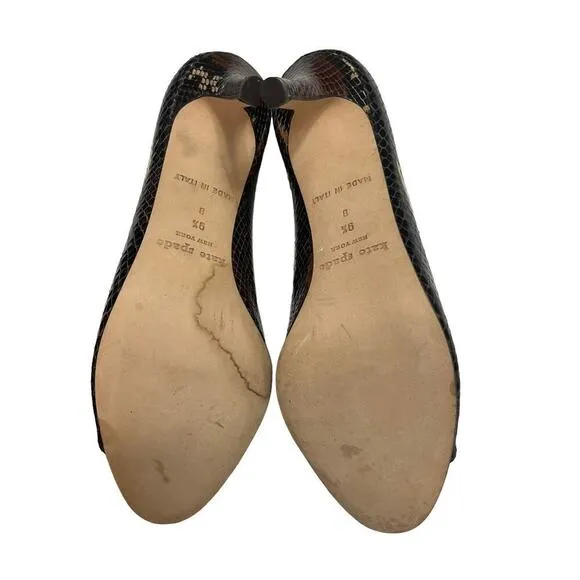 KATE SPADE NY Women's Brown and Beige Heels Snake Leather Shoes Size 9.5 B