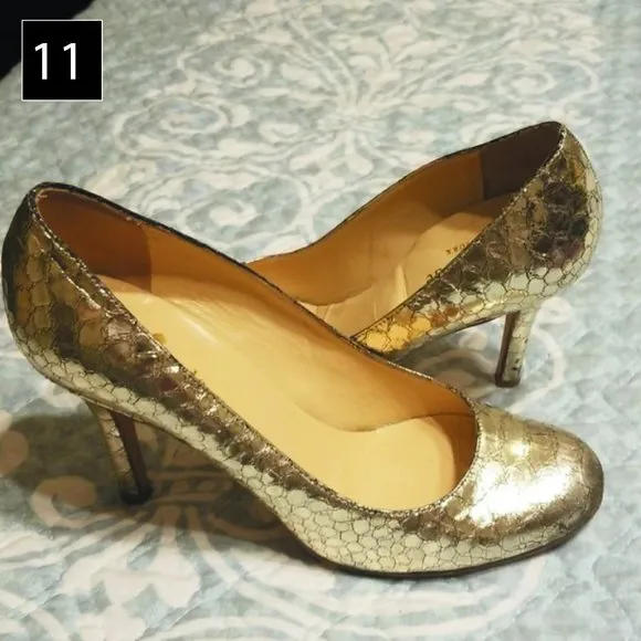 Kate Spade silver snake print heels