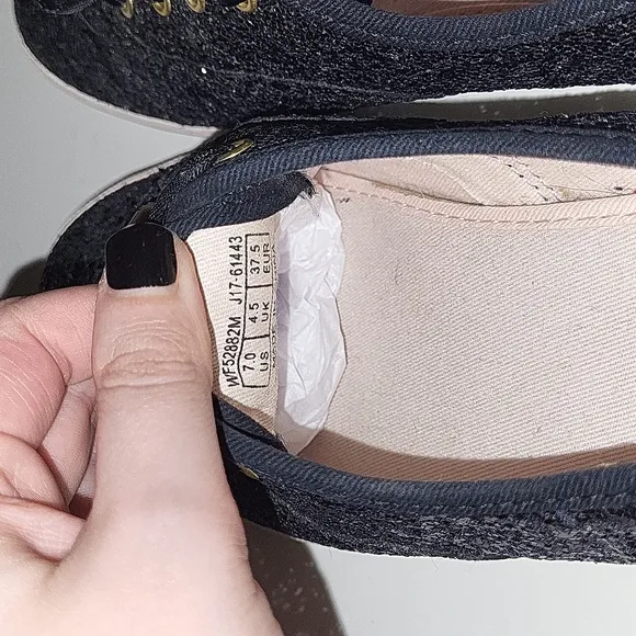 Kate SpadeXKeds black glitter sneakers with satin shoe laces only, s…