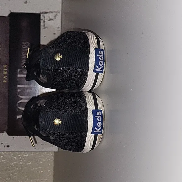 Kate SpadeXKeds black glitter sneakers with satin shoe laces only, s…
