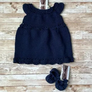 Kate Quinn Navy Blue Crochet Dress and Booties