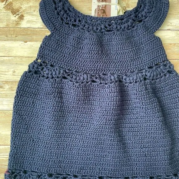 Kate Quinn Navy Blue Crochet Dress and Booties