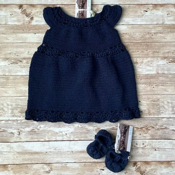 Kate Quinn Navy Blue Crochet Dress and Booties