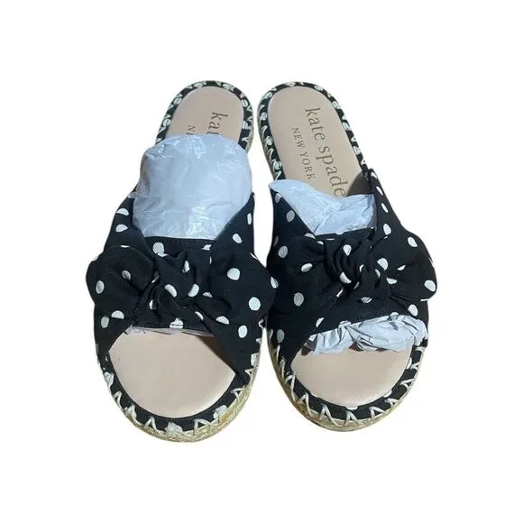 Kate Spade New York Saltie Shore Women Espadrille Sandals Black Polka Dot 5.5B