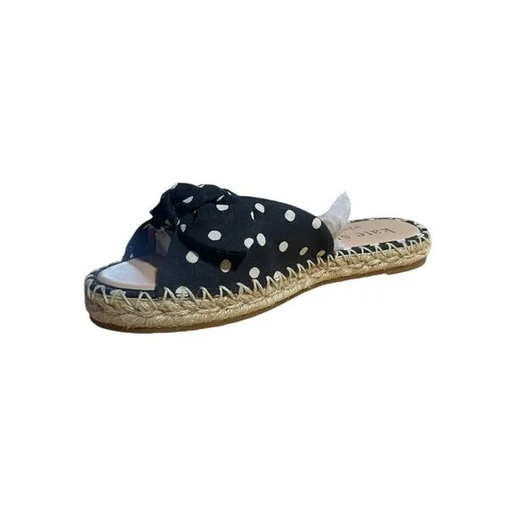Kate Spade New York Saltie Shore Women Espadrille Sandals Black Polka Dot 5.5B