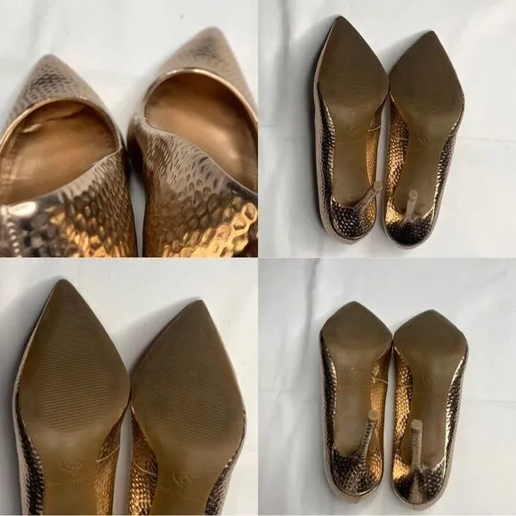 Katy Perry The Sissy Hammered-Emboss Rose Gold Pointed Shoes High Heels Size 7.5