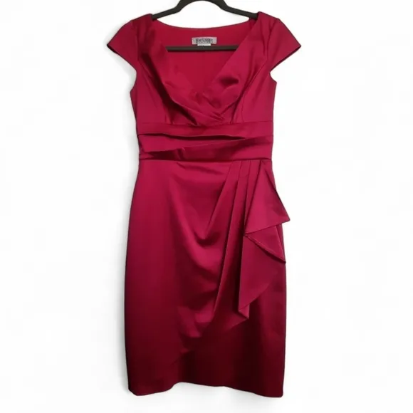 KAY UNGER NEW YORK Fuchsia Midi Sheath Satin Dress Cocktail Party Formal Pink 2