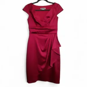 KAY UNGER NEW YORK Fuchsia Midi Sheath Satin Dress Cocktail Party Formal Pink 2