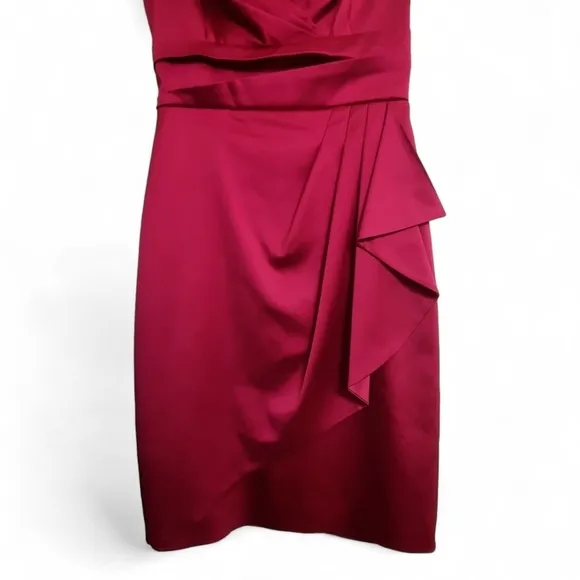 KAY UNGER NEW YORK Fuchsia Midi Sheath Satin Dress Cocktail Party Formal Pink 2