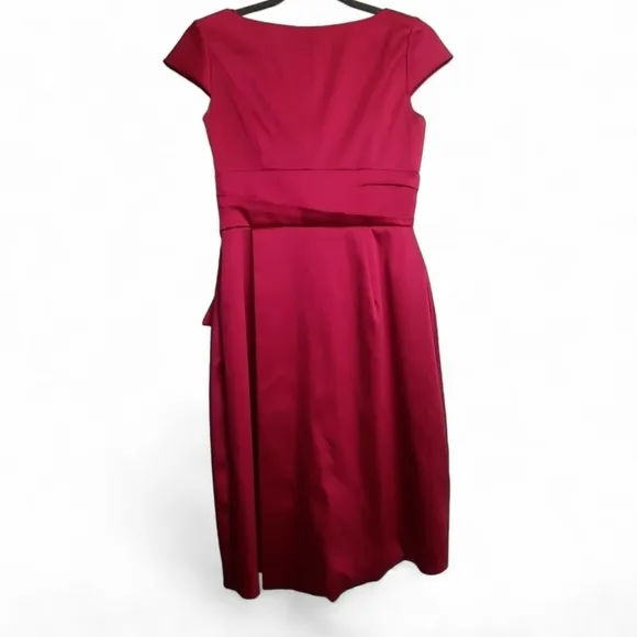KAY UNGER NEW YORK Fuchsia Midi Sheath Satin Dress Cocktail Party Formal Pink 2