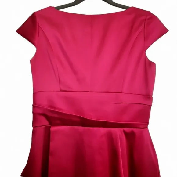 KAY UNGER NEW YORK Fuchsia Midi Sheath Satin Dress Cocktail Party Formal Pink 2