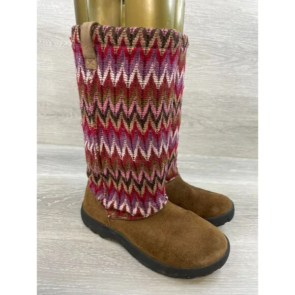 Keen Auburn Girls Brown Suede Leather Lined Knit Slouch Slipper Sz 3  Boot