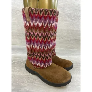 Keen Auburn Girls Brown Suede Leather Lined Knit Slouch Slipper Sz 3  Boot
