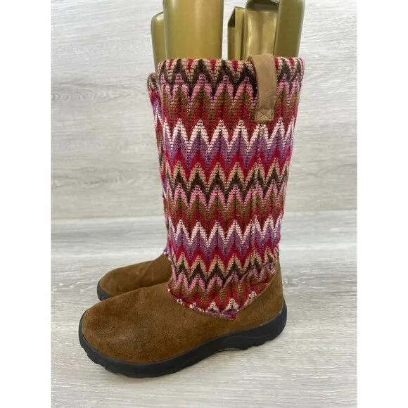 Keen Auburn Girls Brown Suede Leather Lined Knit Slouch Slipper Sz 3  Boot