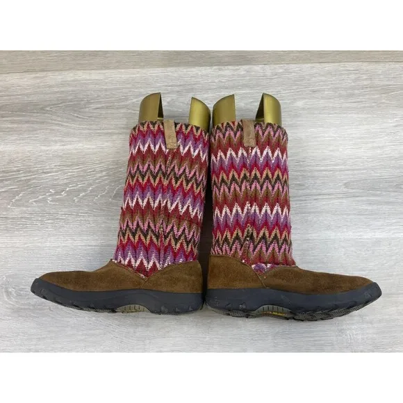 Keen Auburn Girls Brown Suede Leather Lined Knit Slouch Slipper Sz 3  Boot