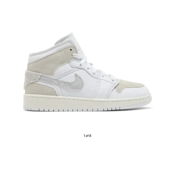 Kids' Jordan 1 Mid SE Craft GS Inside Out- White Sail