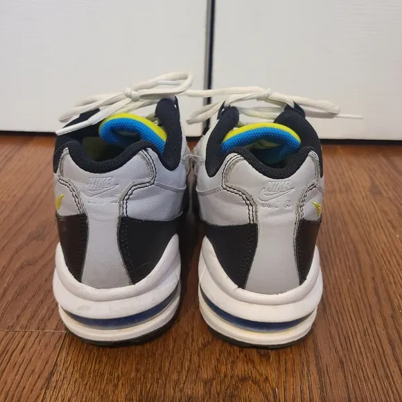 Kids unisex Nike Air sneakers, worn about 3xs, black, white, grey, blue, neon