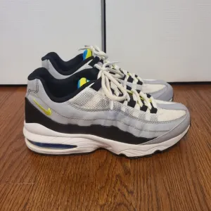 Kids unisex Nike Air sneakers, worn about 3xs, black, white, grey, blue, neon