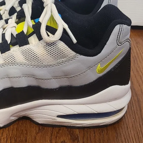 Kids unisex Nike Air sneakers, worn about 3xs, black, white, grey, blue, neon