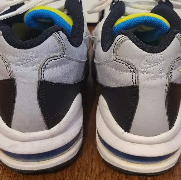 Kids unisex Nike Air sneakers, worn about 3xs, black, white, grey, blue, neon