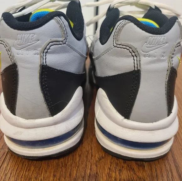 Kids unisex Nike Air sneakers, worn about 3xs, black, white, grey, blue, neon