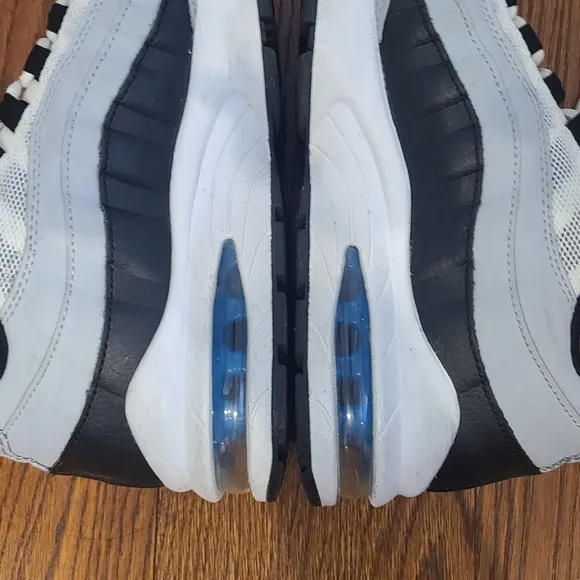 Kids unisex Nike Air sneakers, worn about 3xs, black, white, grey, blue, neon
