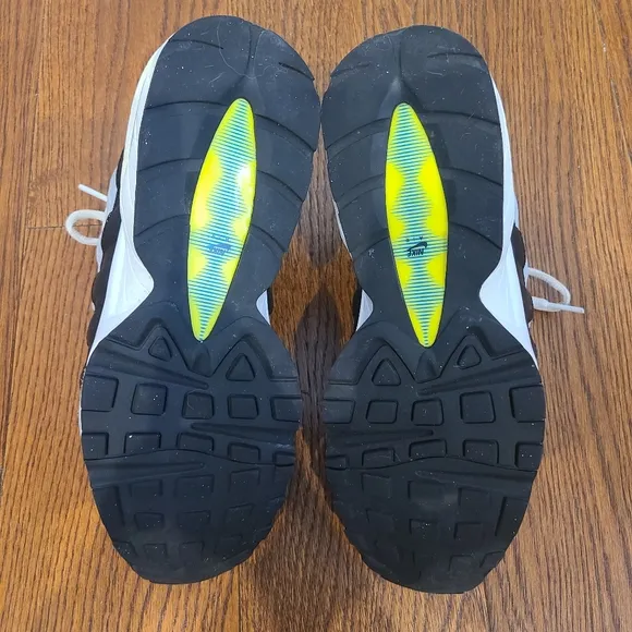 Kids unisex Nike Air sneakers, worn about 3xs, black, white, grey, blue, neon