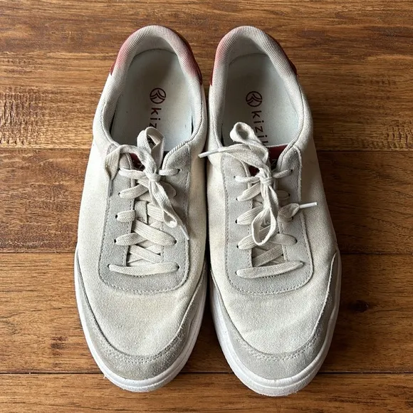 Kizik Prague Hands Free Sneakers Beige Canvas Slip On Unisex Size Ms 10.5 Ws 12