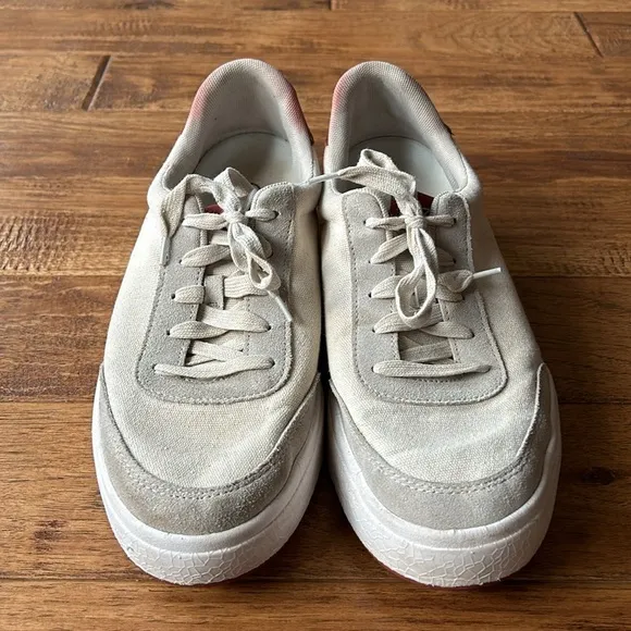 Kizik Prague Hands Free Sneakers Beige Canvas Slip On Unisex Size Ms 10.5 Ws 12