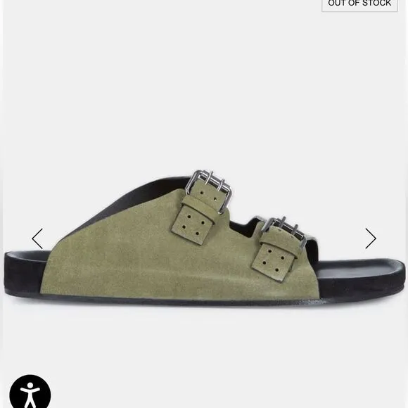 Kooples suede leather khaki slide sandal NIB Size 40