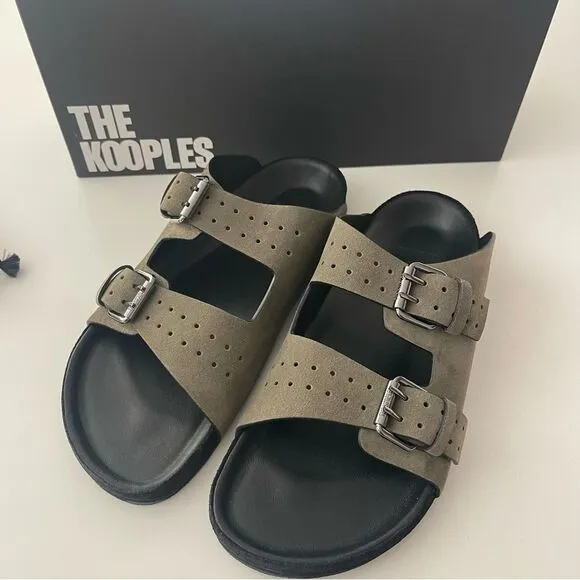 Kooples suede leather khaki slide sandal NIB Size 40