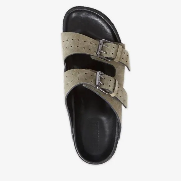 Kooples suede leather khaki slide sandal NIB Size 40