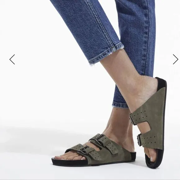 Kooples suede leather khaki slide sandal NIB Size 40