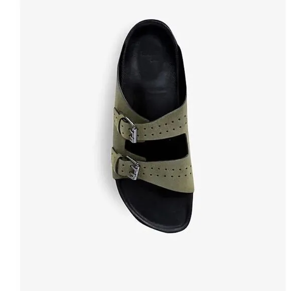 Kooples suede leather khaki slide sandal NIB Size 40