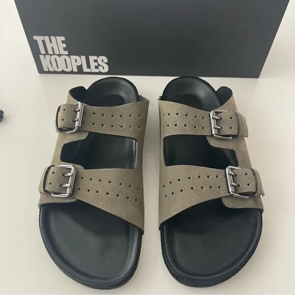 Kooples suede leather khaki slide sandal NIB Size 40