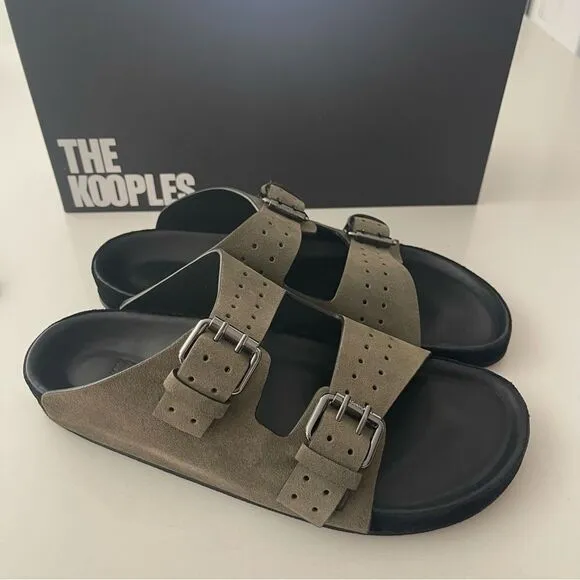 Kooples suede leather khaki slide sandal NIB Size 40